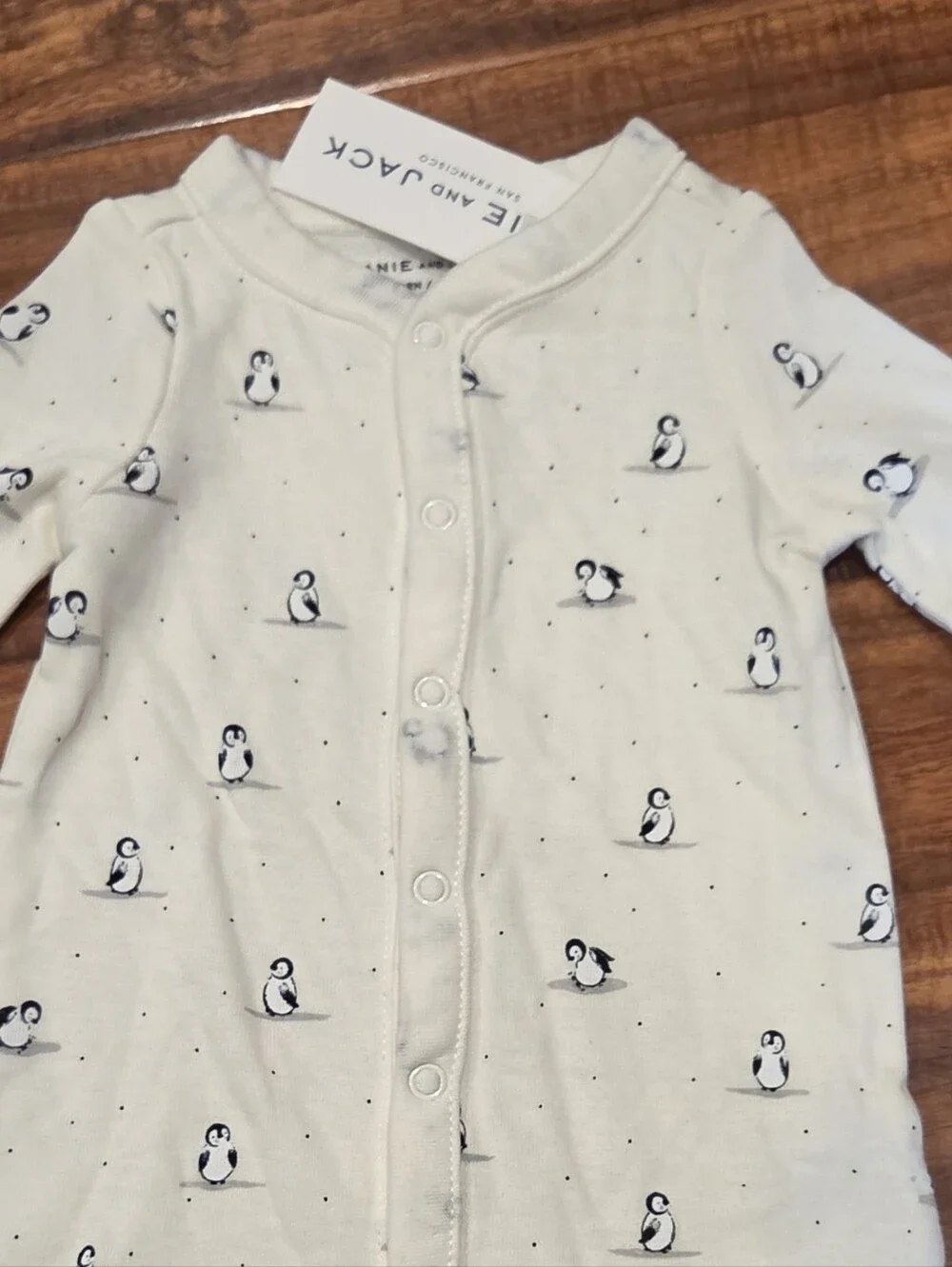 Janie and Jack NWT Newborn Ivory/Black Penguin Print Footie Romper